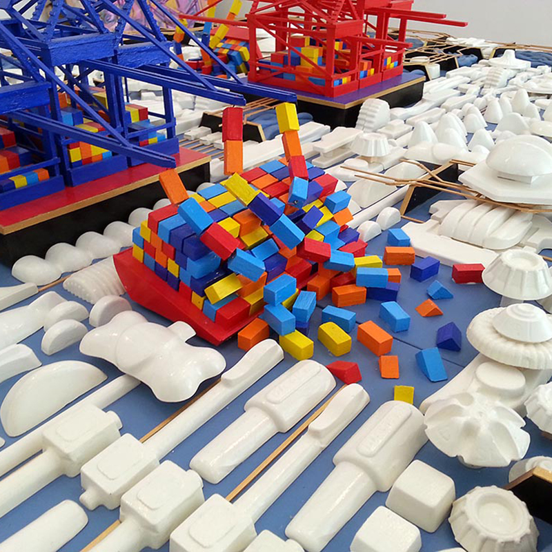 Linda Ganjian Detail of Uncontained Consumption, 2017 Mixed media, 72 x 42 x 9 in. Courtesy of the artist.